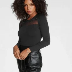 Melrose Rundhalsshirt mit transparentem Mesh-Streifen -Melrosesan Geschaft 0e288aeb 792b 52eb bc3d 1261e67ca5b9