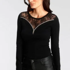 Melrose Rundhalspullover mit Spitze und Zierreißverschluss - NEUE KOLLEKTION