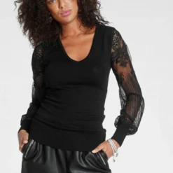 Melrose V-Ausschnitt-Pullover mit Ärmeln aus Spitze Schwarz, Wollweiß 15 Melrose V-Ausschnitt-Pullover mit Ärmeln aus Spitze Schwarz, Wollweiß -Melrosesan Geschaft 1115d7b0 0a6a 5998 9296 cd6d6d70f2ed