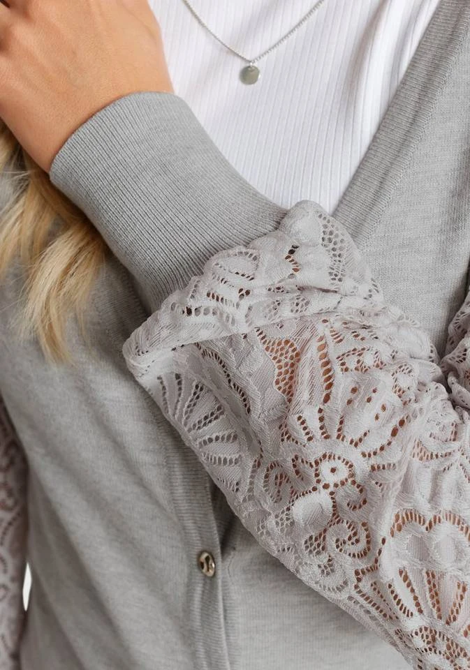 Melrose Strickjacke mit Ärmeln aus Spitze Schwarz, Hellgrau 5 Melrose Strickjacke mit Ärmeln aus Spitze Schwarz, Hellgrau – Bild 5