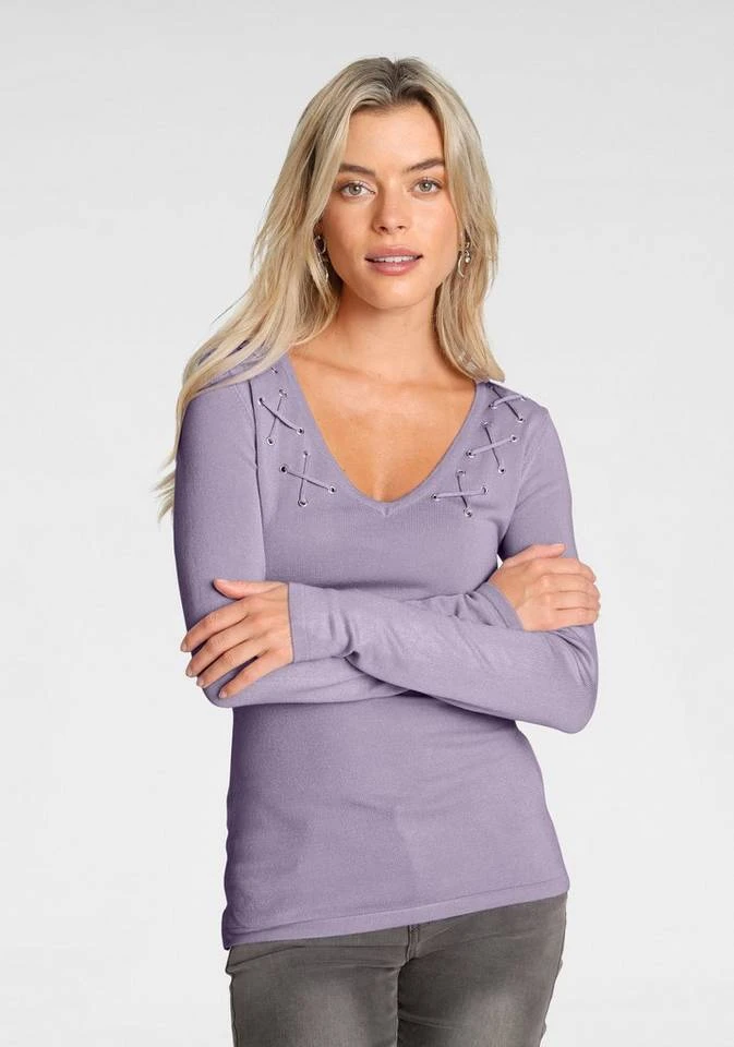 Melrose V-Ausschnitt-Pullover mit Zier-Schnürung 1 Melrose V-Ausschnitt-Pullover mit Zier-Schnürung