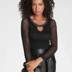 Melrose Rundhalsshirt mit Glitzer und Mesh