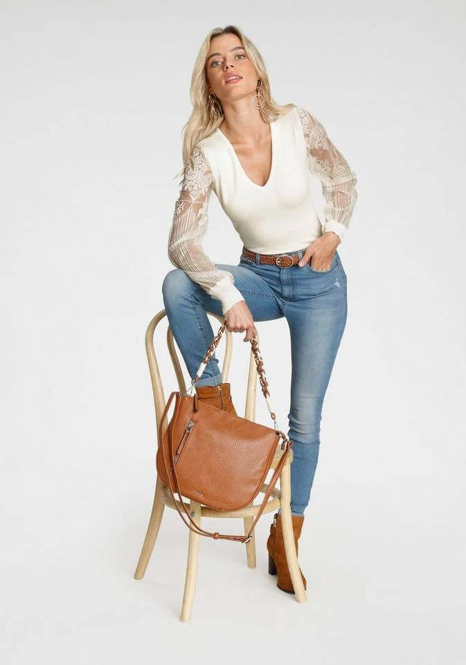 Melrose V-Ausschnitt-Pullover mit Ärmeln aus Spitze Schwarz, Wollweiß 6 Melrose V-Ausschnitt-Pullover mit Ärmeln aus Spitze Schwarz, Wollweiß – Bild 6