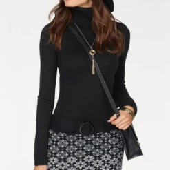 Melrose Strickkleid mit Ziergürtel Grau-schwarz, Schwarz-bordeaux, Schwarz-wei&szlig;, Braun-gestreift -Melrosesan Geschaft 20149213