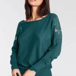 Melrosesan Geschaft 26 Melrose Fledermauspullover mit Blumen-Applikation und Glitzersteinen