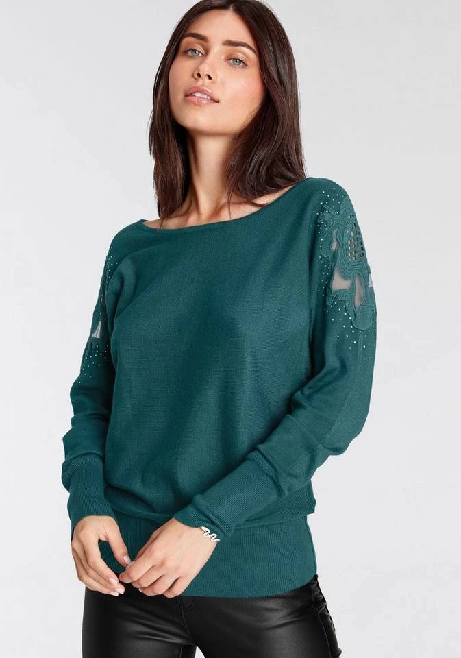 Melrose Fledermauspullover mit Blumen-Applikation und Glitzersteinen 1 Melrose Fledermauspullover mit Blumen-Applikation und Glitzersteinen