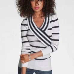 Melrose Schalkragenpullover mit Streifen