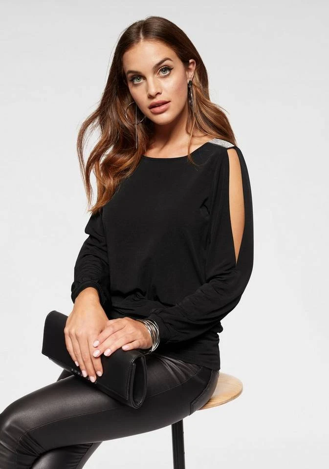 Melrose Langarmshirt mit Strassdetail Schwarz, Schwarz-weiß-rosé, Dunkelrot 8 Melrose Langarmshirt mit Strassdetail Schwarz, Schwarz-weiß-rosé, Dunkelrot – Bild 8