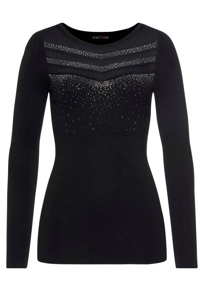 Melrose Rundhalspullover mit Mesh und Glitzersteinen 5 Melrose Rundhalspullover mit Mesh und Glitzersteinen – Bild 5
