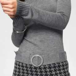 Melrose Strickkleid mit Ziergürtel Grau-schwarz, Schwarz-bordeaux, Schwarz-wei&szlig;, Braun-gestreift -Melrosesan Geschaft 36935536