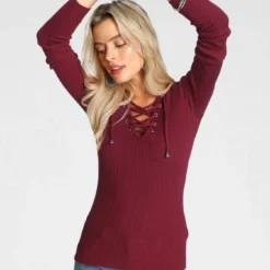 Melrose V-Ausschnitt-Pullover mit Schnürung