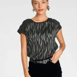 Melrose Shirtbluse mit Glanzgarn und Mesh Schwarz-grau-gemustert, Schwarz-rot-gebl&uuml;mt -Melrosesan Geschaft 40a9de80 a8e4 57ba 8455 6bf23bb587e2