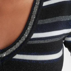 Melrose V-Ausschnitt-Pullover mit weichem Glitzergarn und Pailletten-Details Schwarz-grau-gestreift, Schwarz-royalblau-gestreift -Melrosesan Geschaft 46fa41ea 6915 5ffb 85aa d907434a5c74