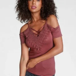 Melrosesan Geschaft 9 Melrose T-Shirt mit Spitze und Schnürung Braun, Schwarz