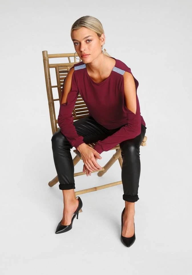 Melrose Langarmshirt mit Strassdetail Schwarz, Schwarz-weiß-rosé, Dunkelrot 7 Melrose Langarmshirt mit Strassdetail Schwarz, Schwarz-weiß-rosé, Dunkelrot – Bild 7