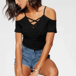 Melrose T-Shirt mit Spitze und Schnürung Braun, Schwarz -Melrosesan Geschaft 481679c1 56a1 5658 8565 557f731859df