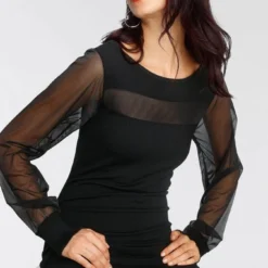 Melrose Strickkleid mit transparenten Ärmel und Streifen - NEUE KOLLEKTION