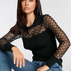 Melrose Rundhalspullover mit Grafik-Mesheinsatz - NEUE KOLLEKTION