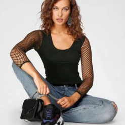 Melrose Rundhalsshirt mit elastischen Ärmeln aus Netz -Melrosesan Geschaft 4a303982 013e 528b a088 c8b370544155