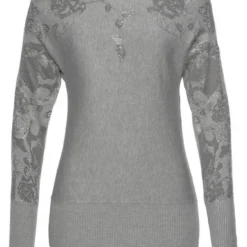 Melrose Fledermauspullover mit Blumenmuster und Glitzersteinen Grau-meliert, Dunkelgrau, Rosa -Melrosesan Geschaft 4ea79e81 e732 515c 922d 7fd3384d8dfe