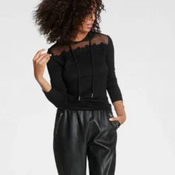 Melrose Kapuzenshirt mit Grafik-Mesh und Spitze