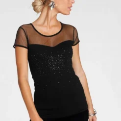 Melrose Rundhalsshirt mit Glitzer und Mesh