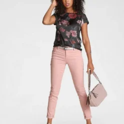 Melrose Shirtbluse mit Glanzgarn und Mesh Schwarz-grau-gemustert, Schwarz-rot-gebl&uuml;mt -Melrosesan Geschaft 66bed1db 9ff7 53a1 a19a c2a58eca72fb