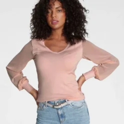 Melrose V-Ausschnitt-Pullover mit transparenten Chiffon-Ärmeln Rot, Dunkellila, Schwarz, Rosa 17 Melrose V-Ausschnitt-Pullover mit transparenten Chiffon-Ärmeln Rot, Dunkellila, Schwarz, Rosa -Melrosesan Geschaft 67afc21a 9fd4 5a1e 8a7e 5edd33c5eefa