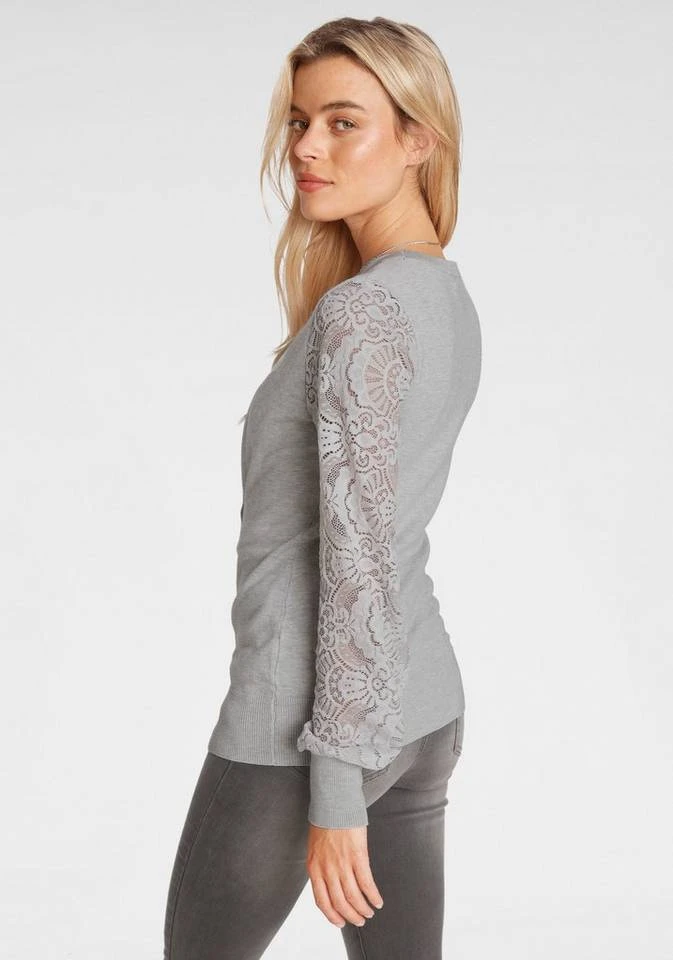 Melrose Strickjacke mit Ärmeln aus Spitze Schwarz, Hellgrau 2 Melrose Strickjacke mit Ärmeln aus Spitze Schwarz, Hellgrau – Bild 2