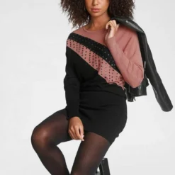 Melrose Strickkleid mit Colorblock und Ziernieten