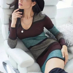 Melrose Strickkleid aus weichem Glitzergarn Khaki-rosa-gestreift, Bordeaux-petrol-gestreift -Melrosesan Geschaft 719df08d 09a7 5584 9a32 495e49c55aeb