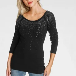 Melrose Carmenpullover mit dekorativen Glitzersteinen