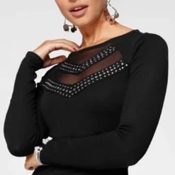 Melrose Strickkleid mit Glitzersteinen und Mesh-Detail -Melrosesan Geschaft 73b09ca1 19a6 59e7 a4c9 de70921fd0b4