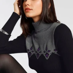 Melrose Strickkleid mit Norweger-Muster Dunkelgrau-schwarz, Schwarz-grau, Camelfarben-braun