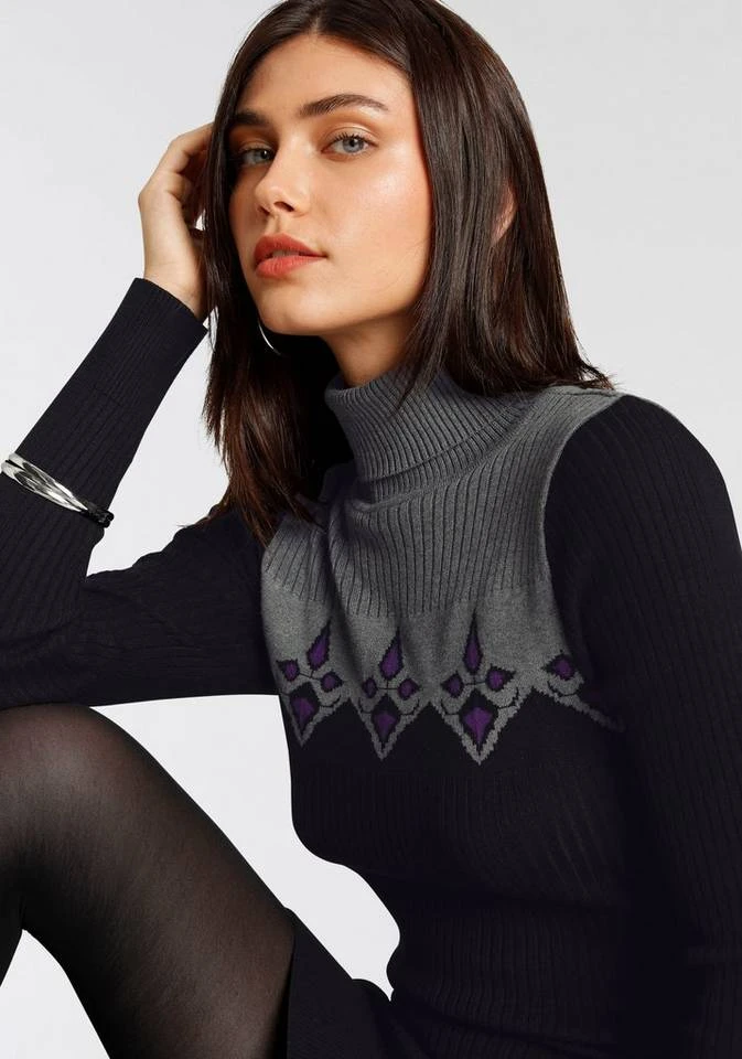 Melrose Strickkleid mit Norweger-Muster Dunkelgrau-schwarz, Schwarz-grau, Camelfarben-braun 1 Melrose Strickkleid mit Norweger-Muster Dunkelgrau-schwarz, Schwarz-grau, Camelfarben-braun