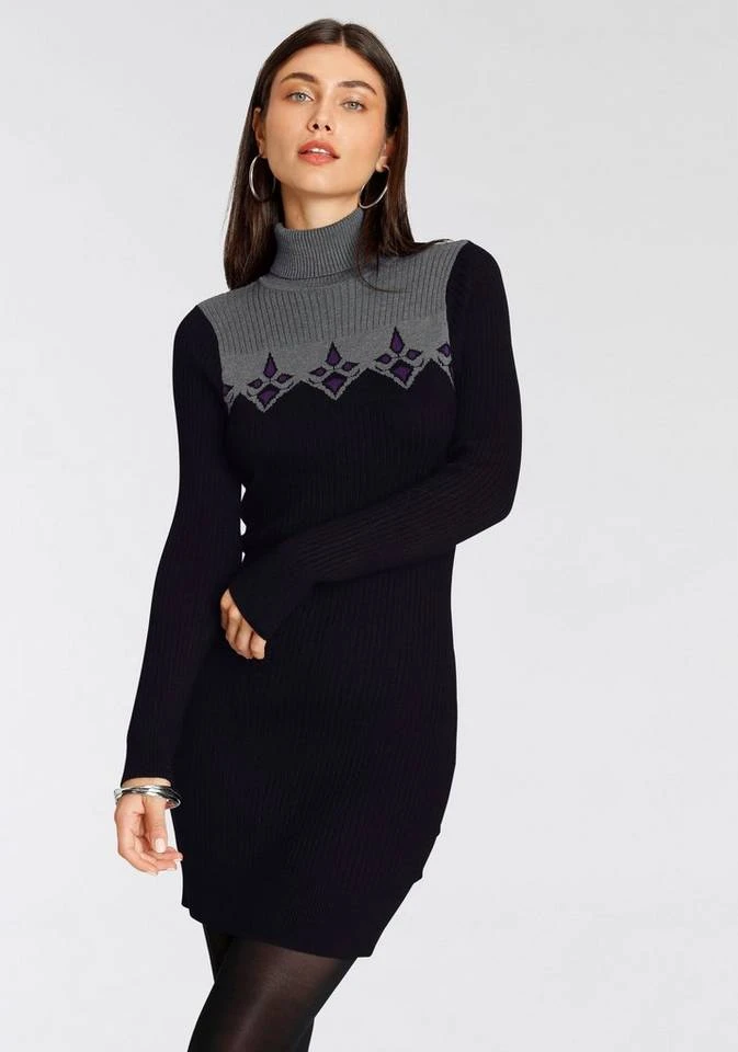 Melrose Strickkleid mit Norweger-Muster Dunkelgrau-schwarz, Schwarz-grau, Camelfarben-braun 2 Melrose Strickkleid mit Norweger-Muster Dunkelgrau-schwarz, Schwarz-grau, Camelfarben-braun – Bild 2