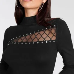 Melrose Stehkragenpullover mit Netz-Detail und Ziernieten -Melrosesan Geschaft 8062f91f fa66 5eb7 a393 41345dd9d029