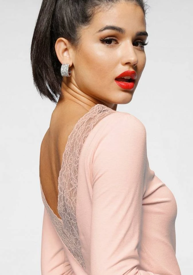 Melrose Rundhalsshirt mit tiefem Rückenausschnitt und Spitze Schwarz, Rosa 4 Melrose Rundhalsshirt mit tiefem Rückenausschnitt und Spitze Schwarz, Rosa – Bild 4