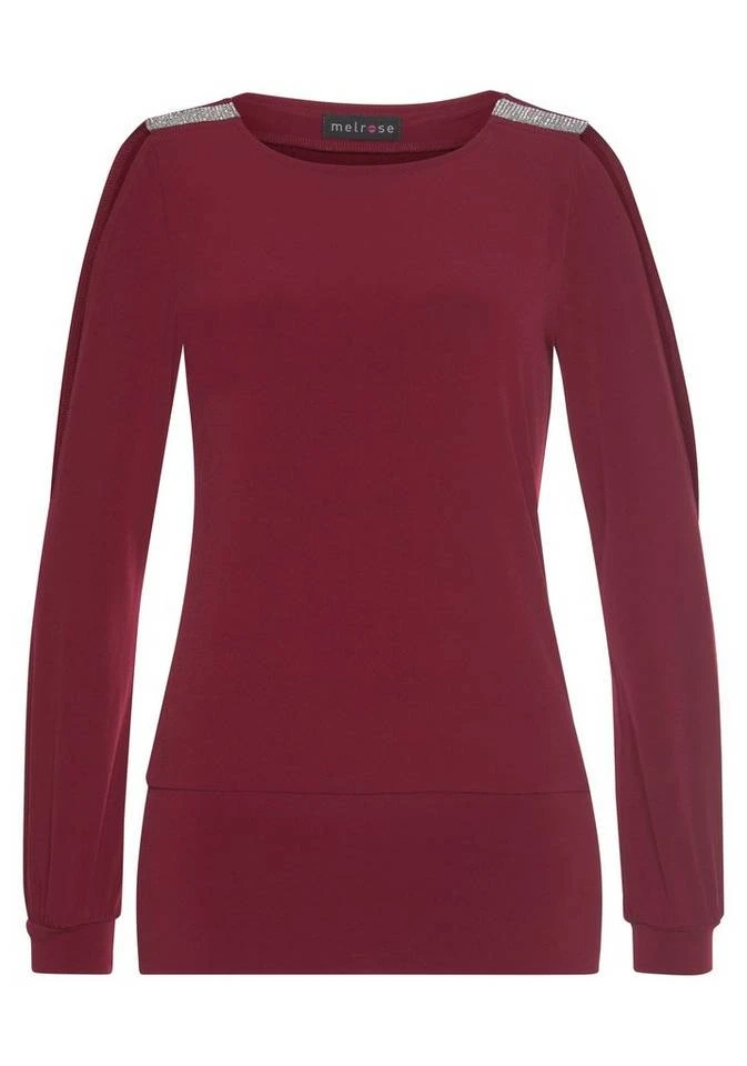 Melrose Langarmshirt mit Strassdetail Schwarz, Schwarz-weiß-rosé, Dunkelrot 6 Melrose Langarmshirt mit Strassdetail Schwarz, Schwarz-weiß-rosé, Dunkelrot – Bild 6