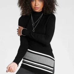 Melrose Stehkragenpullover in asymmetrischem Design mit Streifen