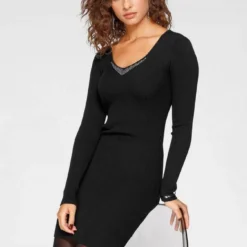 Melrose Strickkleid mit Glitzersteinen und Rippenstrick Offwhite, Schwarz -Melrosesan Geschaft 961f3a81 983b 5a15 b660 923e3a7b079e