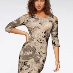 Melrose Jerseykleid mit Schulter Cut-Out - NEUE FARBEN Schwarz-beige, Schwarz-rot-gemustert