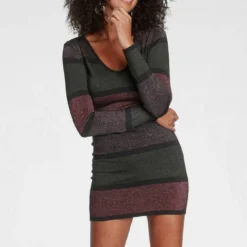 Melrose Strickkleid aus weichem Glitzergarn Khaki-rosa-gestreift, Bordeaux-petrol-gestreift -Melrosesan Geschaft aad62f24 e0e3 5e20 90df 3e7b51558f7b