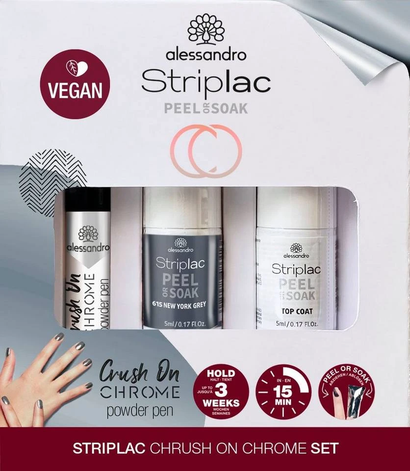 alessandro international UV-Nagellack »STRIPLAC PEEL OR SOAK SILVER CRUSH ON CHROME«, 3-tlg. 1 alessandro international UV-Nagellack »STRIPLAC PEEL OR SOAK SILVER CRUSH ON CHROME«, 3-tlg.