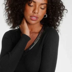 Melrose V-Ausschnitt-Pullover mit Pailletten