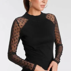 Melrose Rundhalspullover mit Meshärmeln in Sternen-Optik - NEUE KOLLEKTION