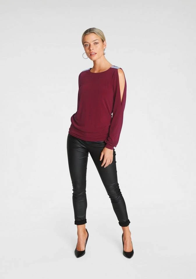 Melrose Langarmshirt mit Strassdetail Schwarz, Schwarz-weiß-rosé, Dunkelrot 5 Melrose Langarmshirt mit Strassdetail Schwarz, Schwarz-weiß-rosé, Dunkelrot – Bild 5