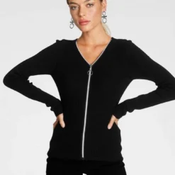 Melrose V-Ausschnitt-Pullover mit Zier-Reißverschluss