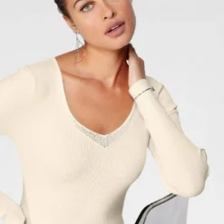 Melrose Strickkleid mit Glitzersteinen und Rippenstrick Offwhite, Schwarz -Melrosesan Geschaft c25df7ce 5eae 5b2a 8801 39c209710716