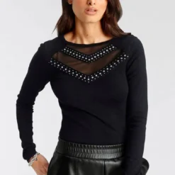 Melrose Rundhalspullover mit Netz und Glitzersteinen - NEUE KOLLEKTION